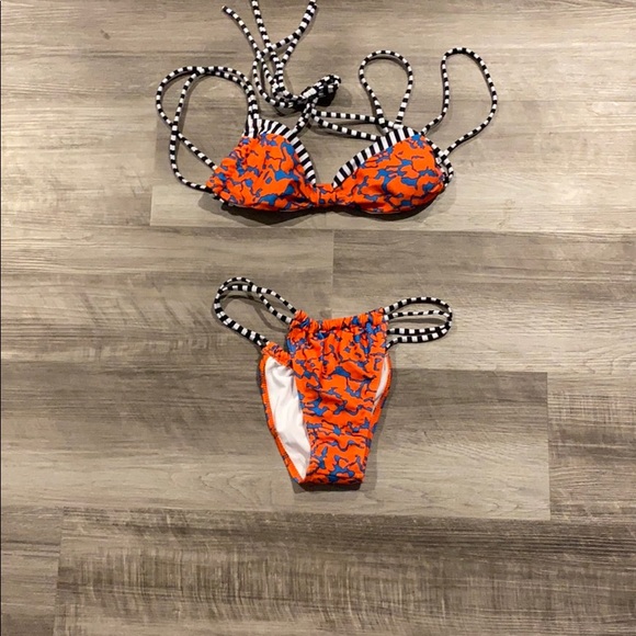 Orange, blue, and black bikini - Picture 1 of 6